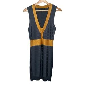 French Connection Slate Gray Blue Sleeveless V-Neck Bandage Sheath Dress 6